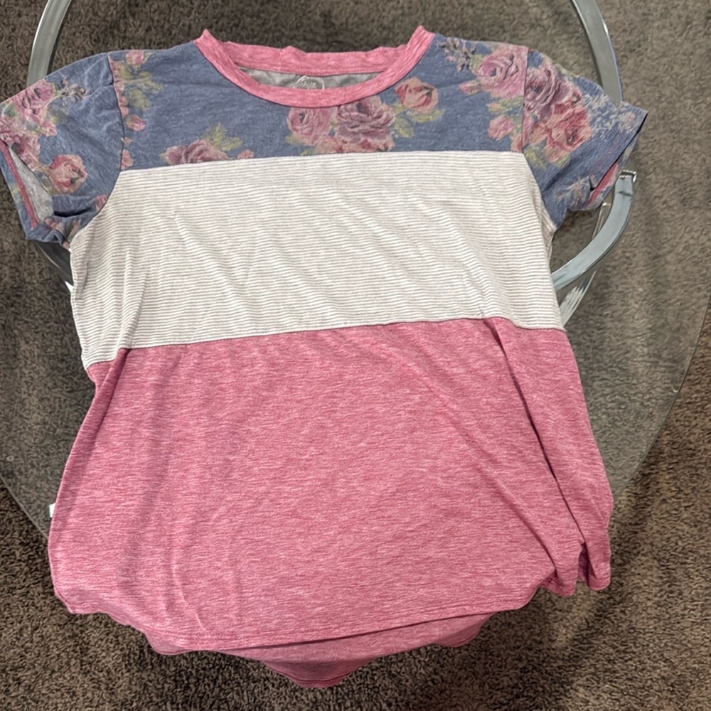 Pink and Gray Striped Top